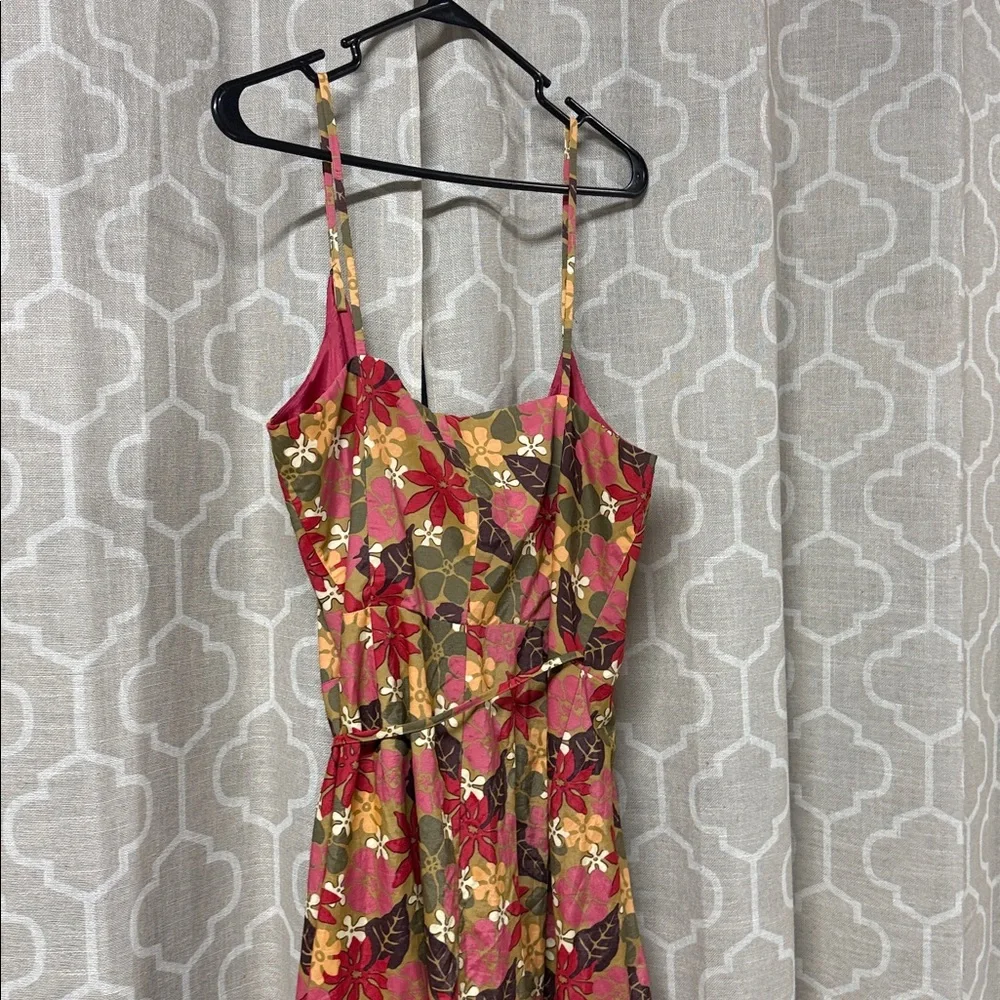 J. Crew Multicolor Floral knee length wrap Dress spaghetti straps Y2K size 14